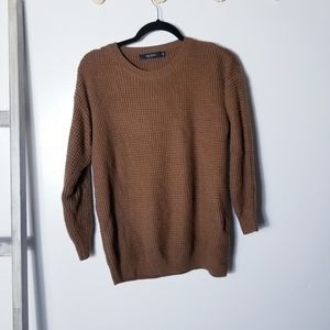 TECREW WAFFLE KNIT BROWN SWEATER SIZE MEDIUM